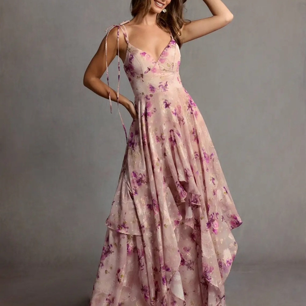 Azazie Pink Floral Maxi Dress